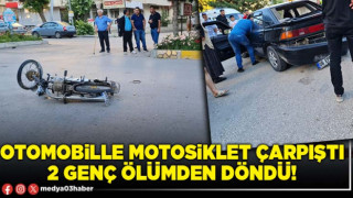 Otomobille motosiklet çarpıştı 2 genç ölümden döndü!